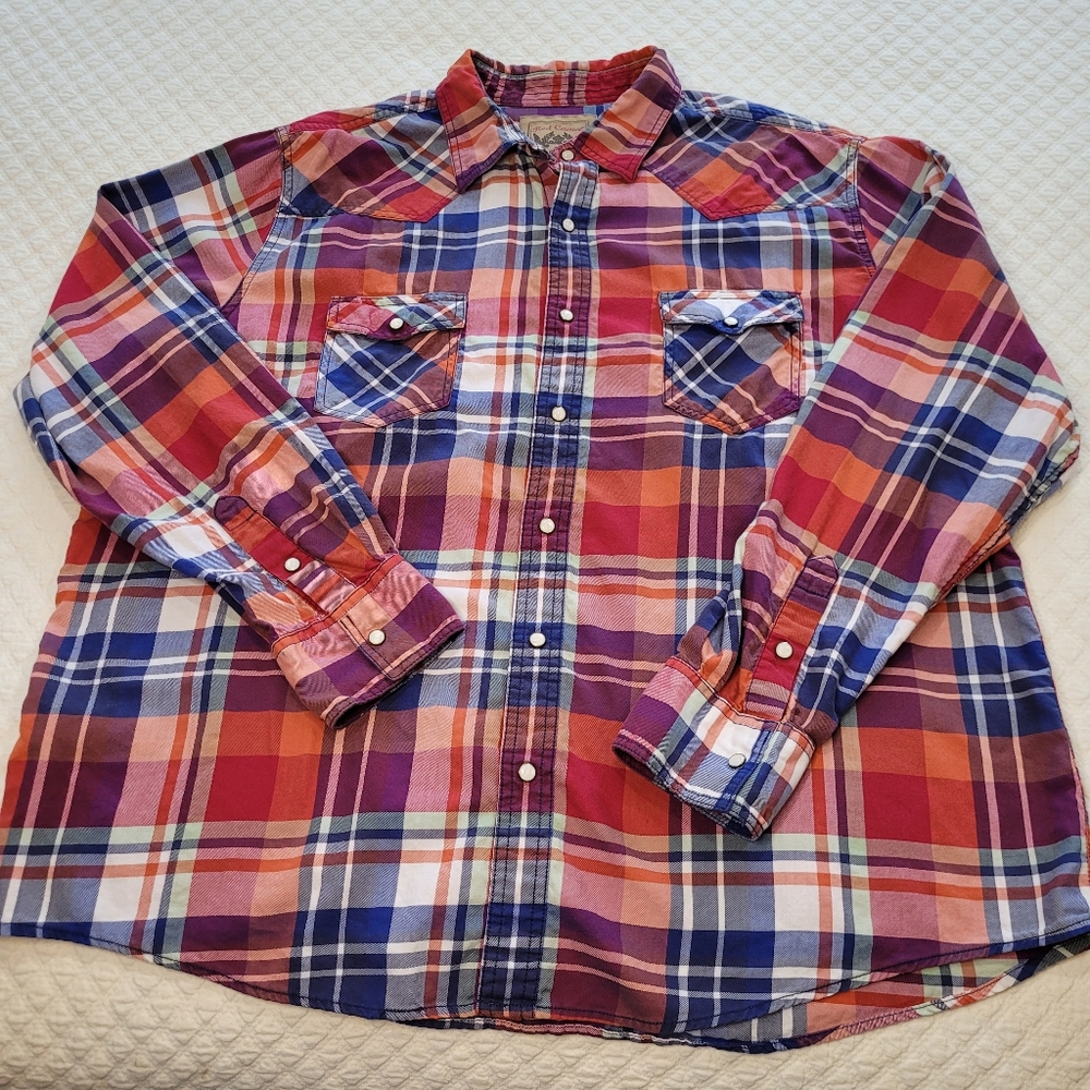 Red Camel Men's XXL Plaid Pearl Snap Long Sleeve